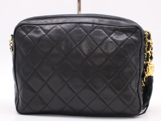 CHANEL Lambskin Matelasse Fringe Shoulder Bag, Black, G Hardware, Seal, 2328978