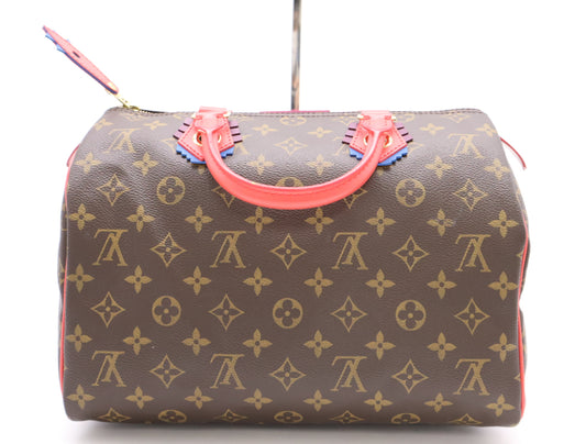 LOUIS VUITTON M41665 Monogram Speedy 30 Totem Flamingo Handbag with Cloche, Cadena, and Two Keys