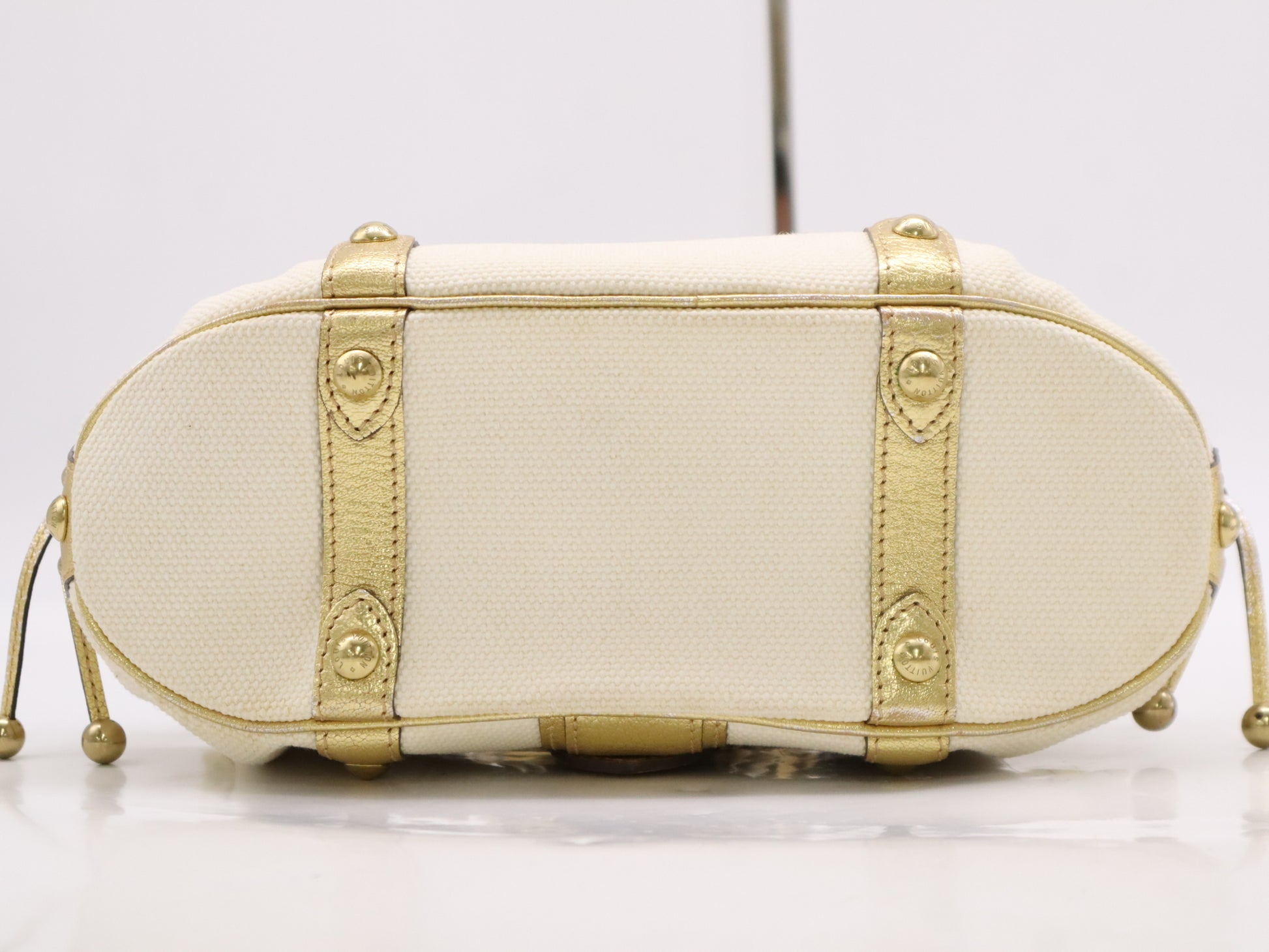 LOUIS VUITTON M92391 Canvas and Leather Teda GM Gold and Ivory Handbag