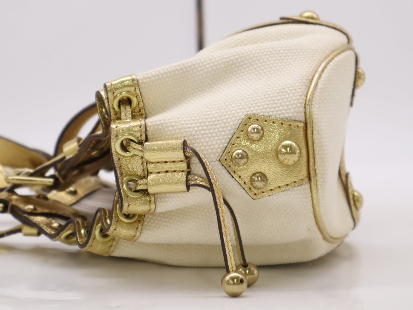 LOUIS VUITTON M92391 Canvas and Leather Teda GM Gold and Ivory Handbag