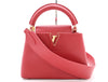 LOUIS VUITTON Taurillon Leather Capucines Mini Scarlet Handbag, RFID Verified, No Serial Tag, Box, Dust Bag, and Shoulder Strap Included