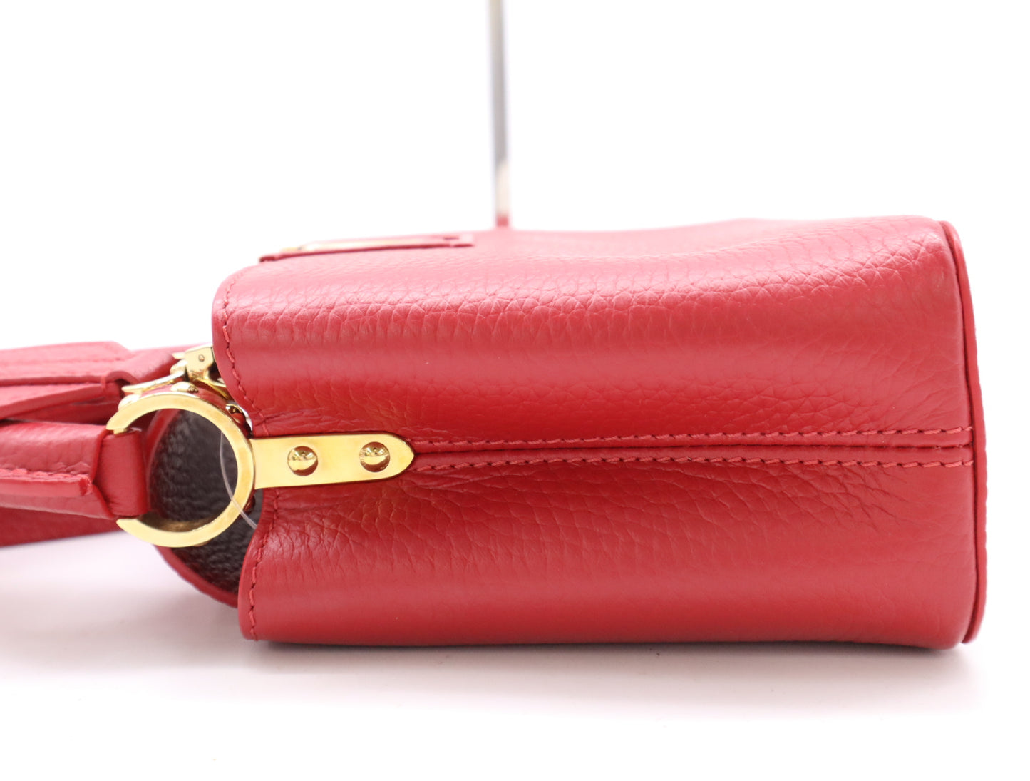 LOUIS VUITTON Taurillon Leather Capucines Mini Scarlet Handbag, RFID Verified, No Serial Tag, Box, Dust Bag, and Shoulder Strap Included