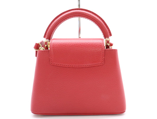LOUIS VUITTON Taurillon Leather Capucines Mini Scarlet Handbag, RFID Verified, No Serial Tag, Box, Dust Bag, and Shoulder Strap Included
