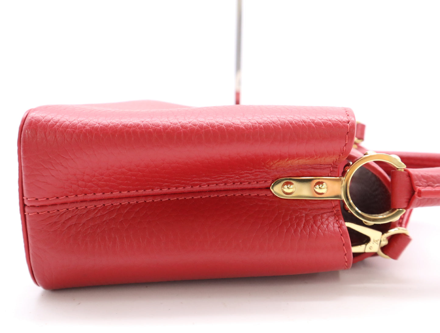 LOUIS VUITTON Taurillon Leather Capucines Mini Scarlet Handbag, RFID Verified, No Serial Tag, Box, Dust Bag, and Shoulder Strap Included