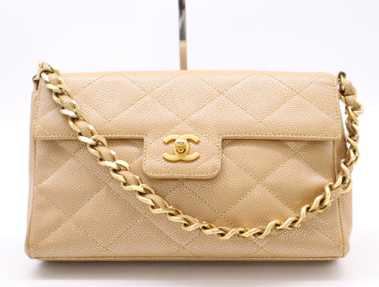 CHANEL Caviar Skin Matrasse 25 S Flap S Chain GD Fittings Beige Seal 6579638 Shoulder Bag