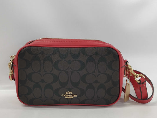 COACH F68168 Signature Shoulder Bag Leather Brown Red Shoulder Bag