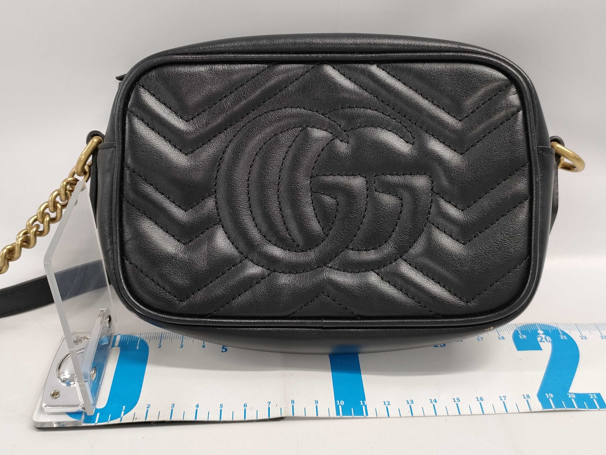 GUCCI 448065 GG Marmont Chain Shoulder Bag in Quilted Leather, Black, with Dust Bag