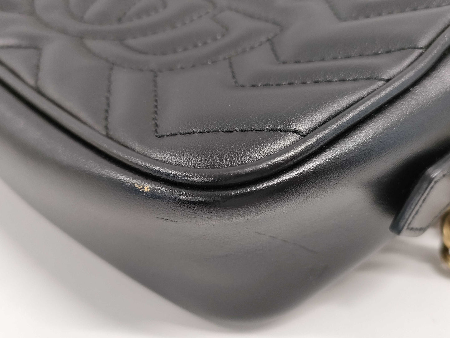 GUCCI 448065 GG Marmont Chain Shoulder Bag in Quilted Leather, Black, with Dust Bag
