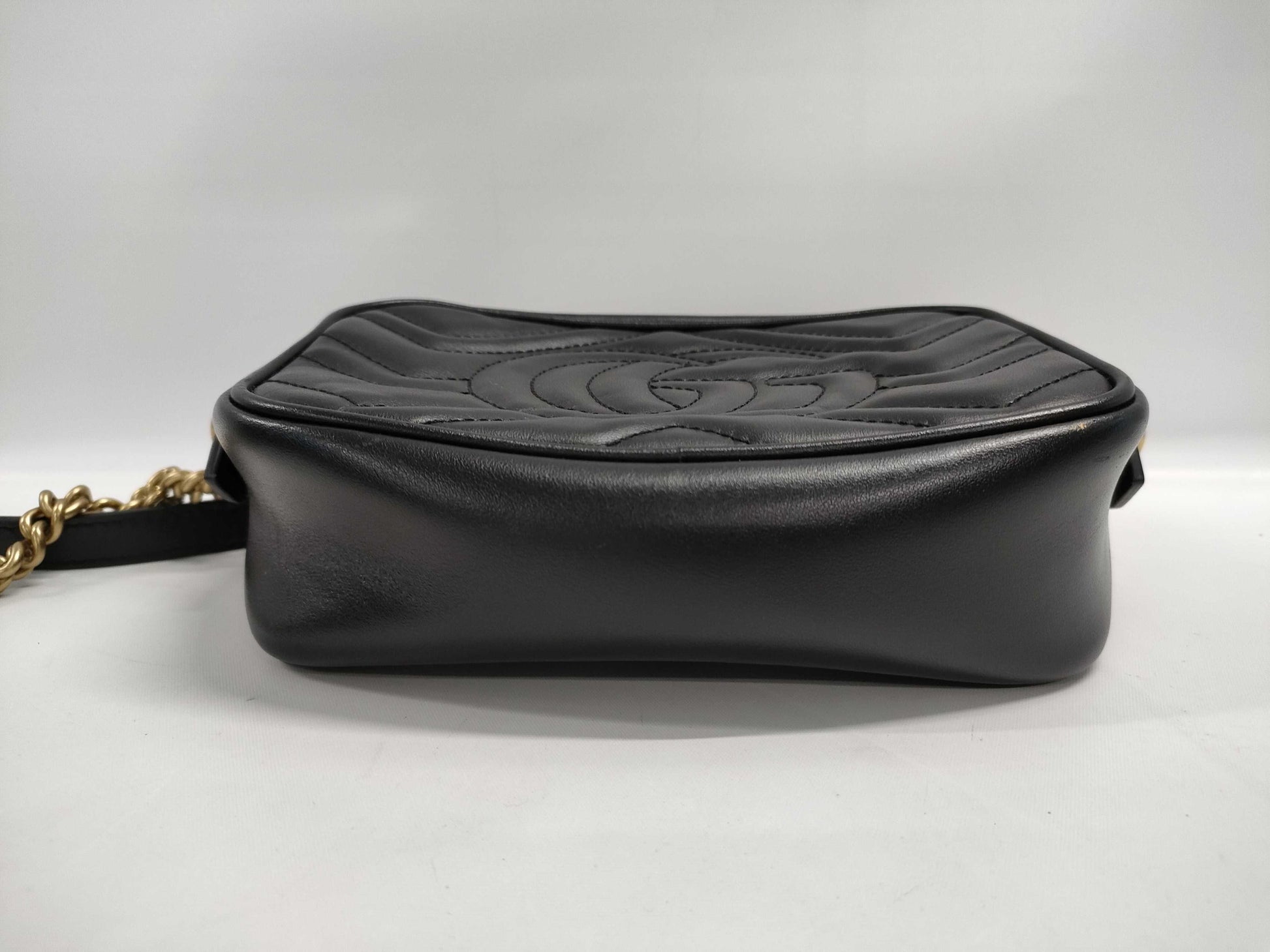 GUCCI 448065 GG Marmont Chain Shoulder Bag in Quilted Leather, Black, with Dust Bag