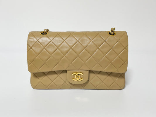 CHANEL W Flap Matlasse Beige Lambskin with Seal Shoulder Bag