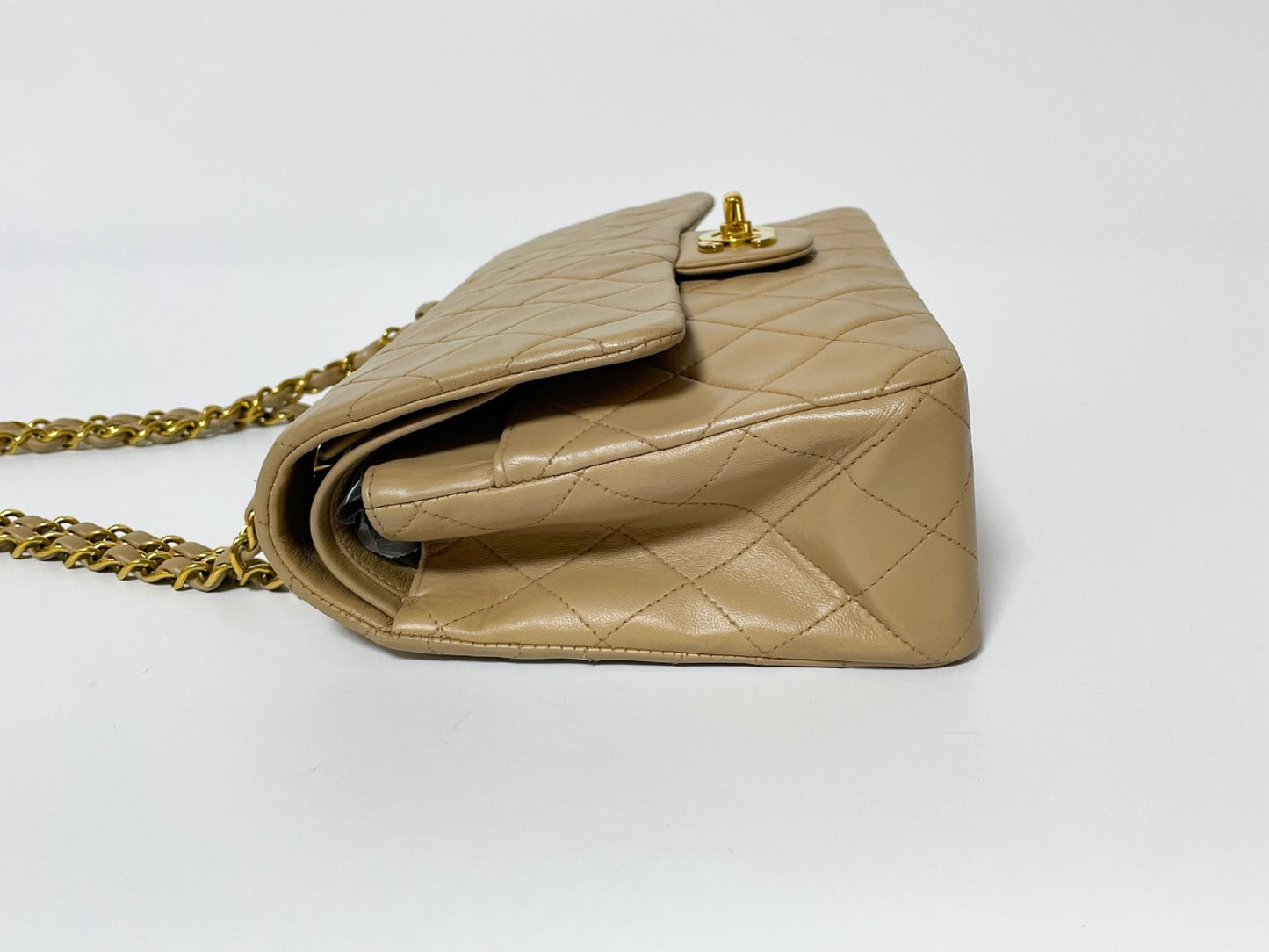 CHANEL W Flap Matlasse Beige Lambskin with Seal Shoulder Bag