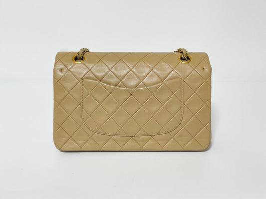 CHANEL W Flap Matlasse Beige Lambskin with Seal Shoulder Bag