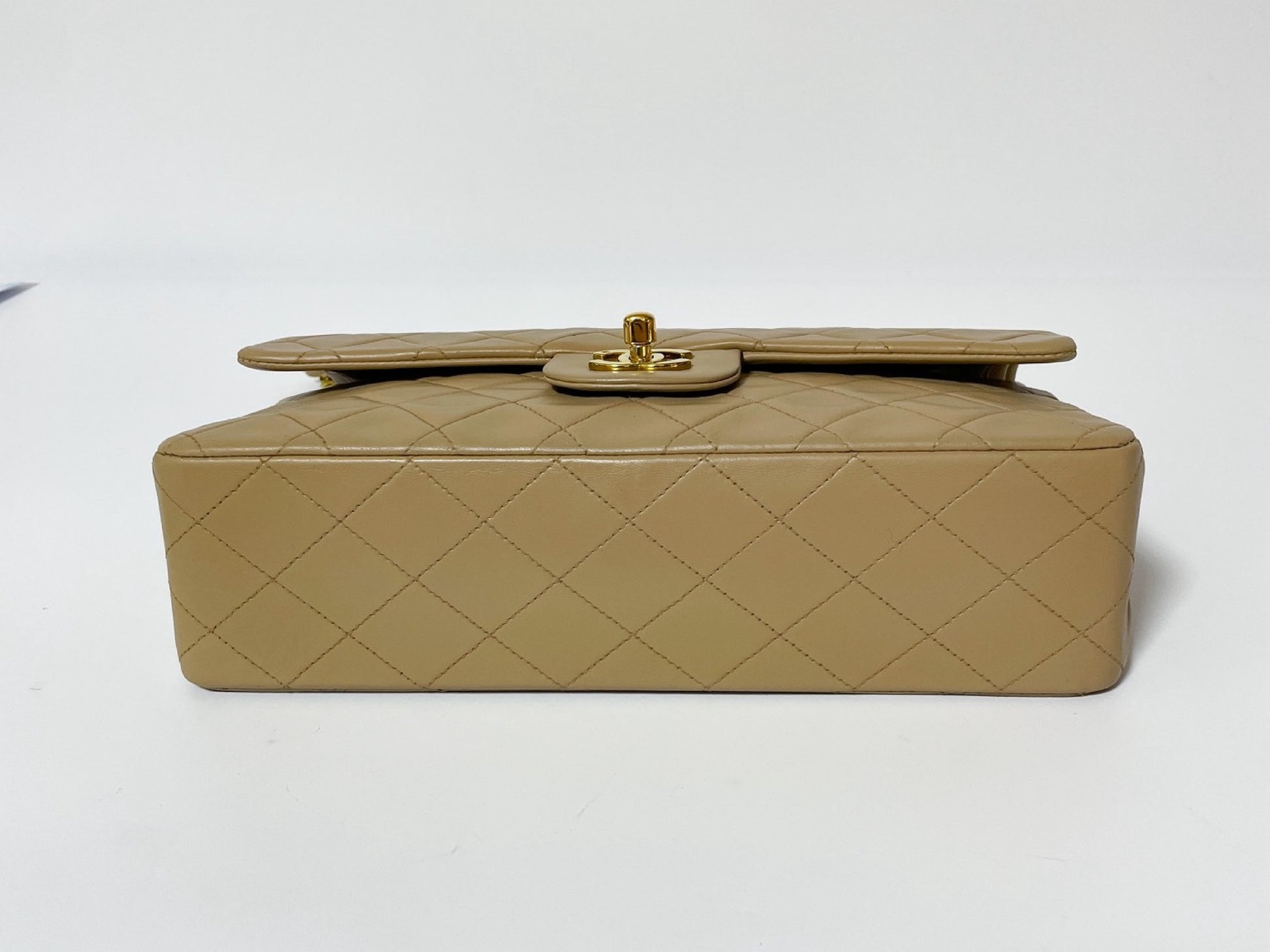 CHANEL W Flap Matlasse Beige Lambskin with Seal Shoulder Bag