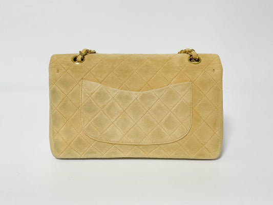 CHANEL W Flap Suede Beige Matlasse Seal Shoulder Bag
