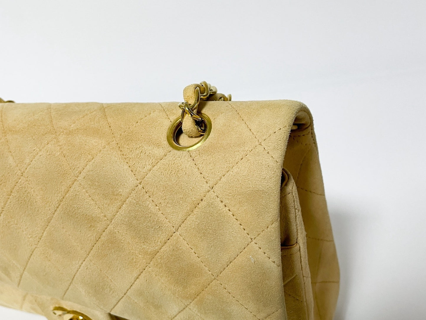 CHANEL W Flap Suede Beige Matlasse Seal Shoulder Bag