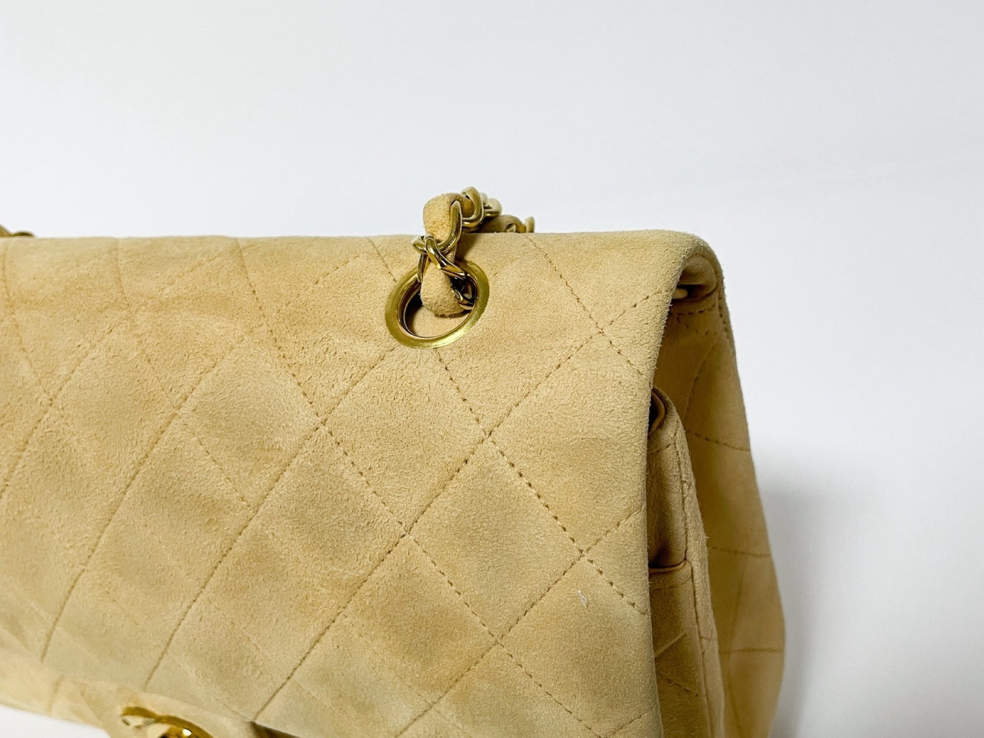 CHANEL W Flap Suede Beige Matlasse Seal Shoulder Bag