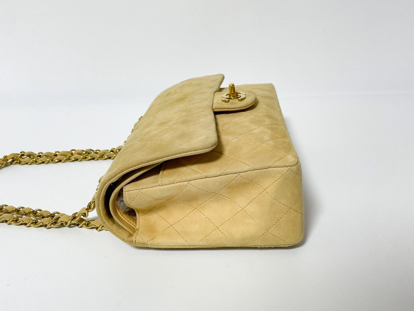 CHANEL W Flap Suede Beige Matlasse Seal Shoulder Bag