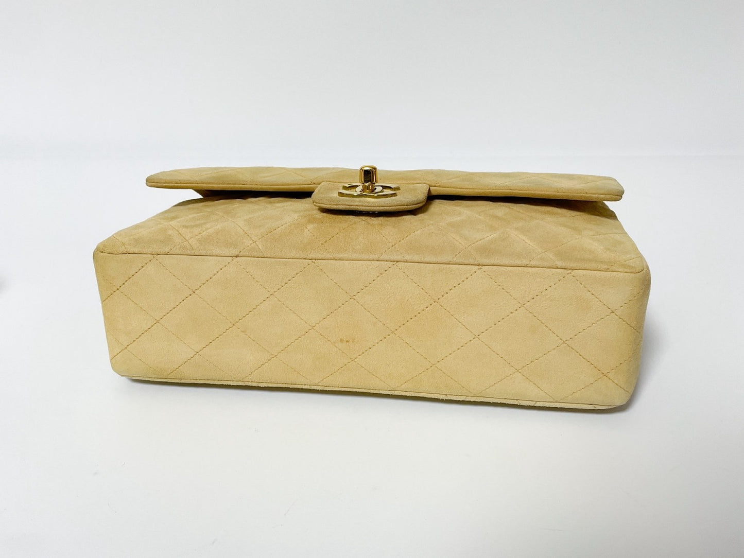 CHANEL W Flap Suede Beige Matlasse Seal Shoulder Bag
