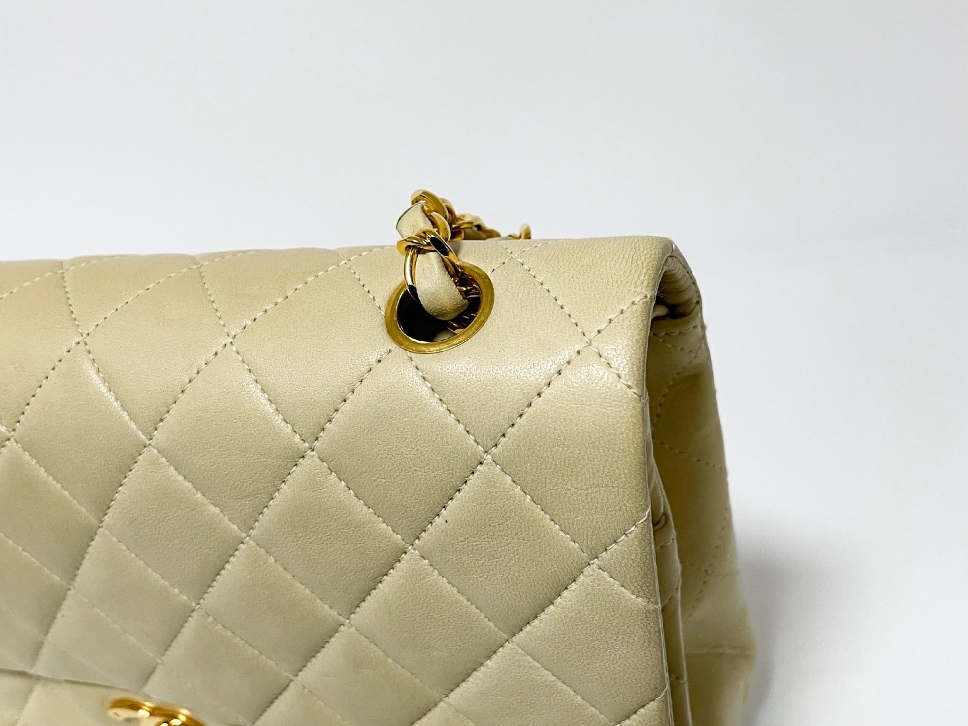 CHANEL W Flap Matlasse Beige Lambskin with Seal Shoulder Bag