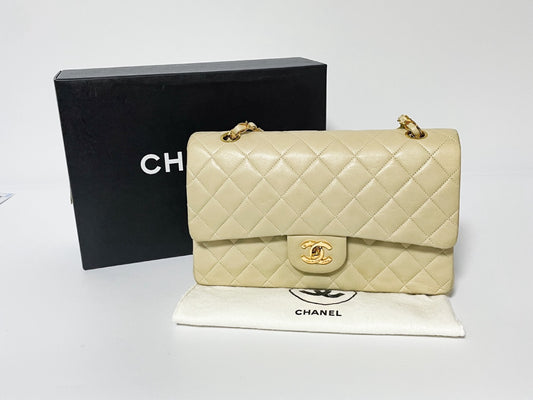 CHANEL W Flap Matlasse Beige Lambskin with Seal Shoulder Bag