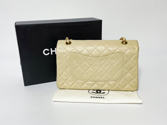CHANEL W Flap Matlasse Beige Lambskin with Seal Shoulder Bag