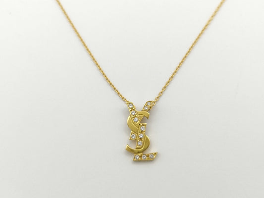 Yves Saint Laurent Logo D0.11ct K18 3.4g Necklace in Precious Metal