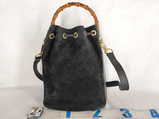 GUCCI Bamboo Suede Shoulder Bag in Black