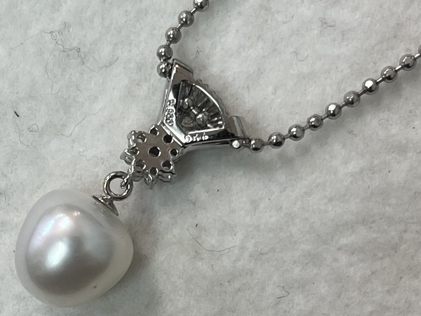 Semi-Round Pearl Diameter Approx. 12.4mm D0.54ct Pt900/850 13.6g Necklace