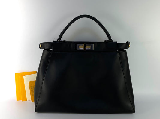 FENDI Peekaboo Medium Leather Black Handbag