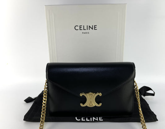 CELINE マーゴ トリオンフ レザー ブラック チェーン ショルダーバッグ