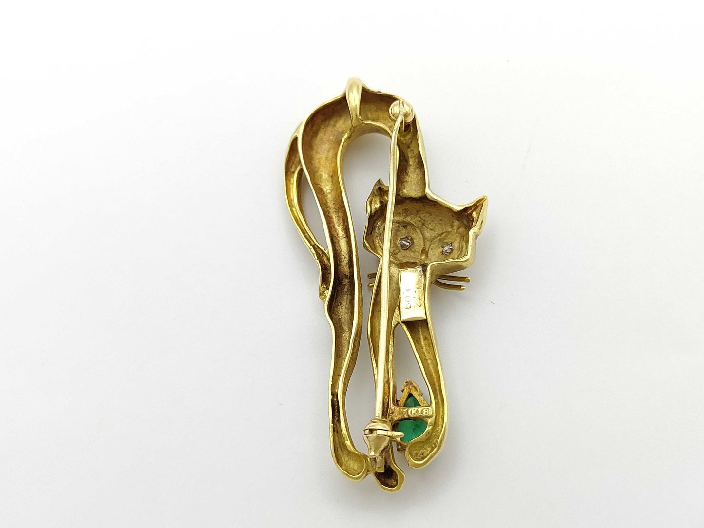 Cat Motif E0.72ct D0.09ct K18 14.0g Brooch