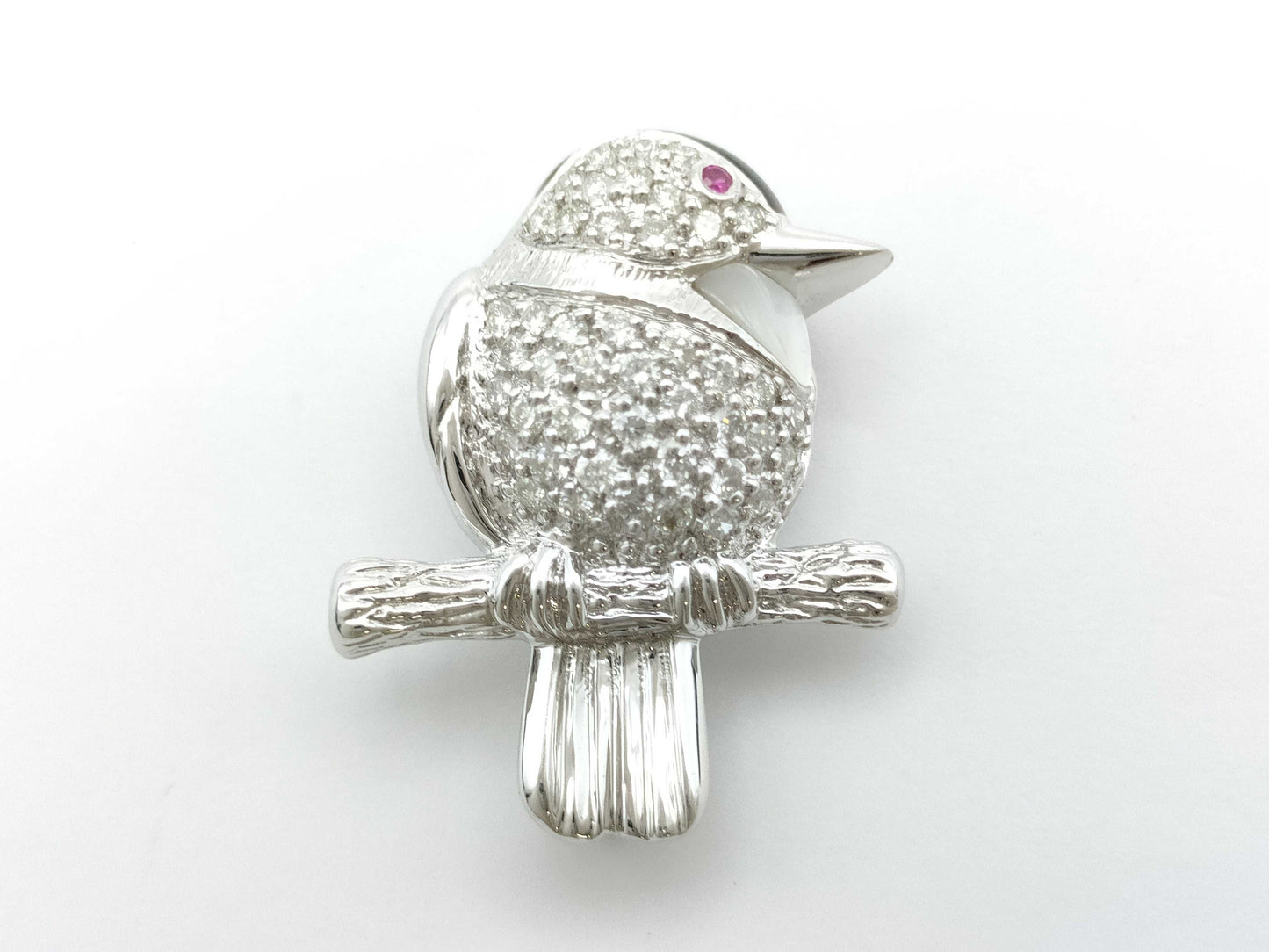 Bird Motif R0.02ct D0.90ct Shell K18WG 9.1g Brooch