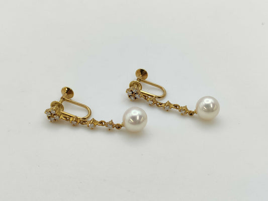 MIKIMOTO Pearl Diameter Approx. 7.9mm/8.0mm Diamond K18 5.3g Earrings