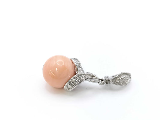 Coral diameter approx. 11.6mm D0.09ct K14WG 4.7g Pendant top