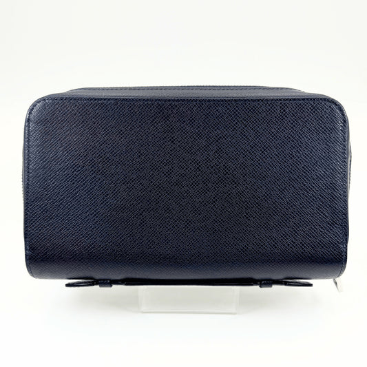 LOUIS VUITTON Taiga Zippy XL Blue Wallet with Silver Hardware