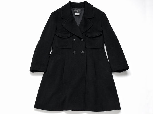 CHANEL 1997 Wool Quilted Lining Black Coat Size 38