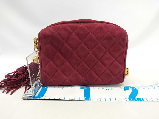 CHANEL Matelasse Shoulder Bag Suede Ball Chain with Sticker and Card