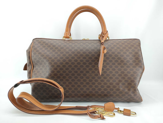 CELINE Macadam PVC and Leather 2-Way Boston Bag, Brown, Available in ST