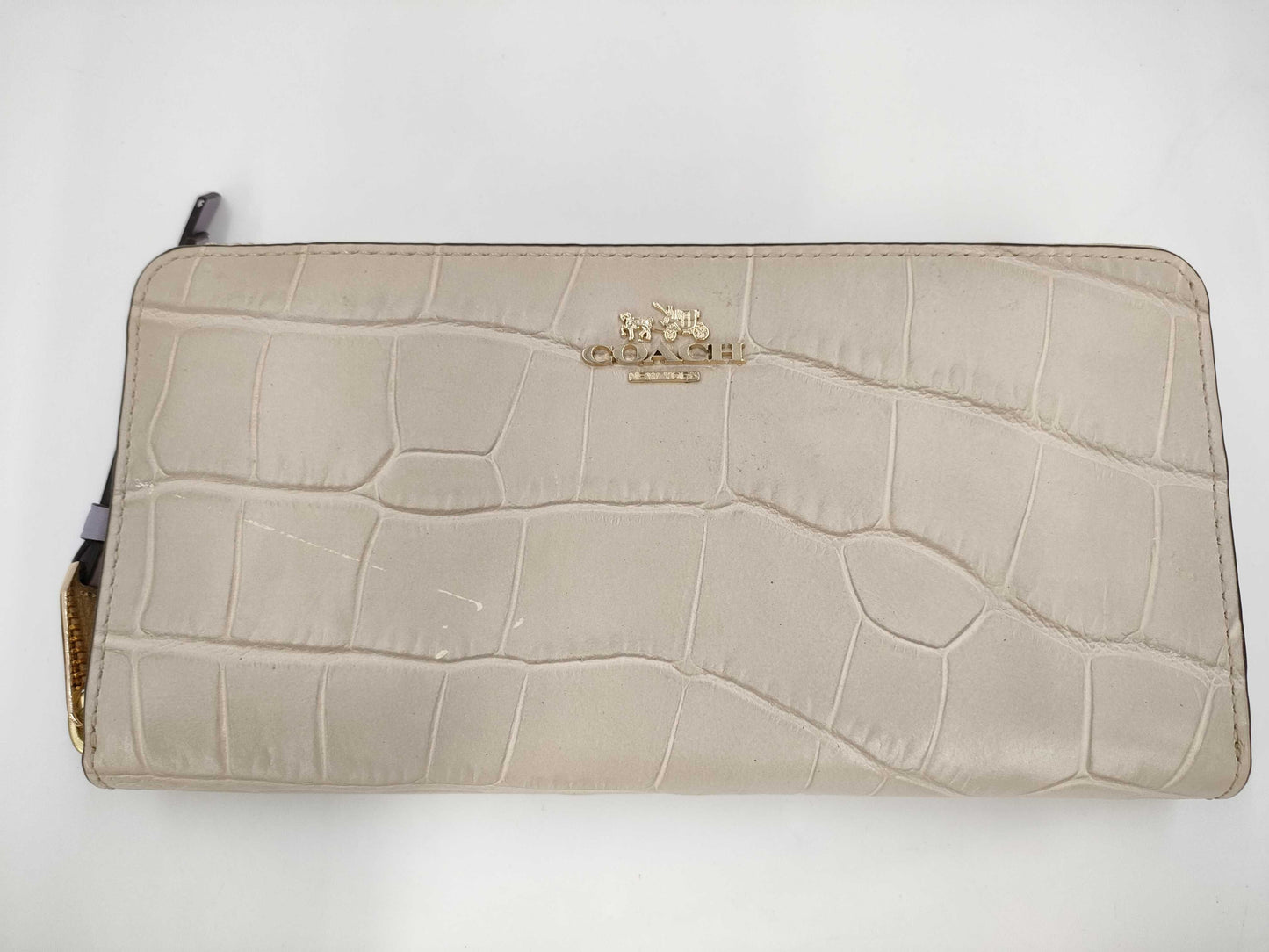 COACH Long Wallet Croco-style Embossed Leather White Wallet