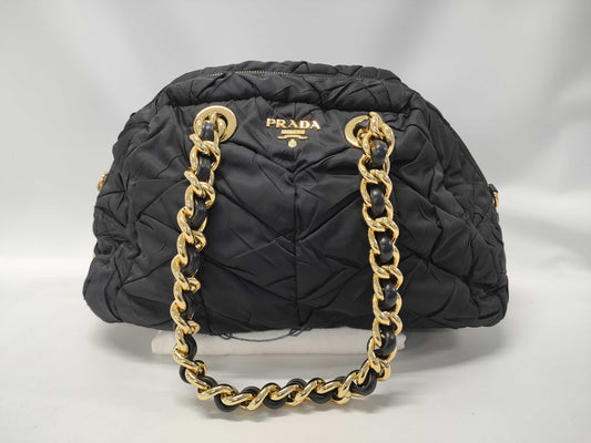 PRADA Chain Handbag Black Gathered Handbag