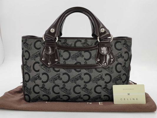 CELINE Boogie/Canvas/Enamel/Black x Brown Handbag