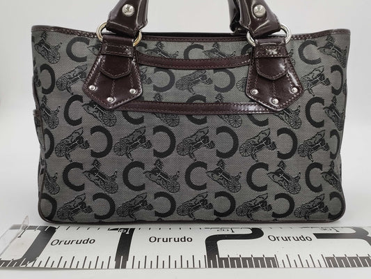 CELINE Boogie/Canvas/Enamel/Black x Brown Handbag