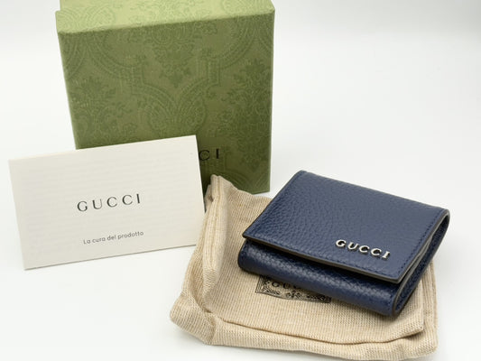 GUCCI Gucci 771160 Logo Leather Coin Purse Navy Coin Case
