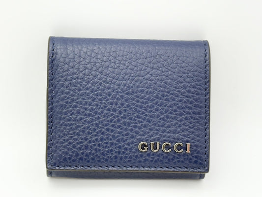 GUCCI 771160 Logo Leather Coin Purse Navy