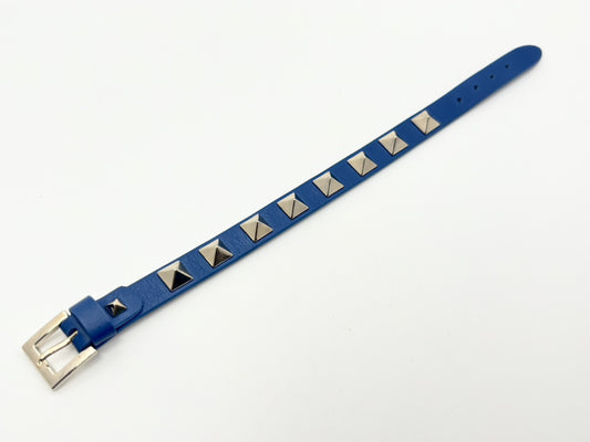 VALENTINO Rockstud Leather Bracelet, Blue, with Interchangeable Studs