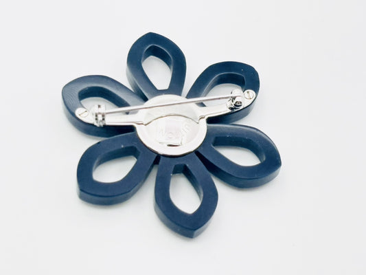LOUIS VUITTON Flower Rhinestone Resin Plastic Black Brooch LE0132