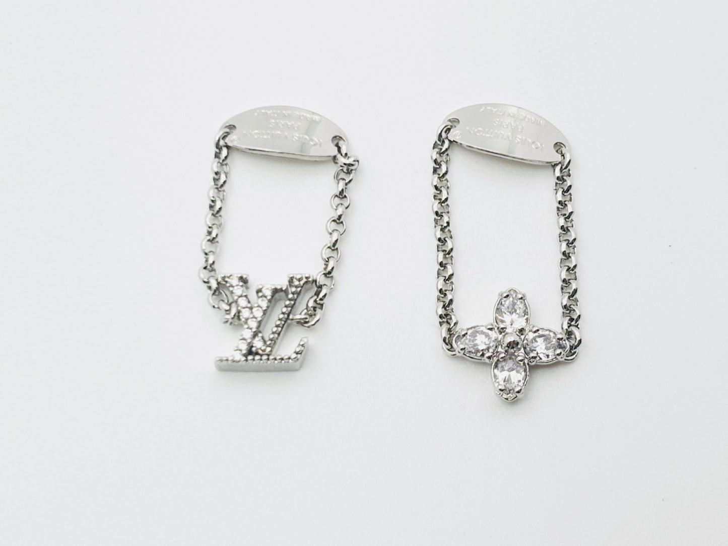 LOUIS VUITTON Vuitton M1379S Set Ring Lady LV Ring #S TE3234 Rhinestone Silver 2 Piece Set Ring