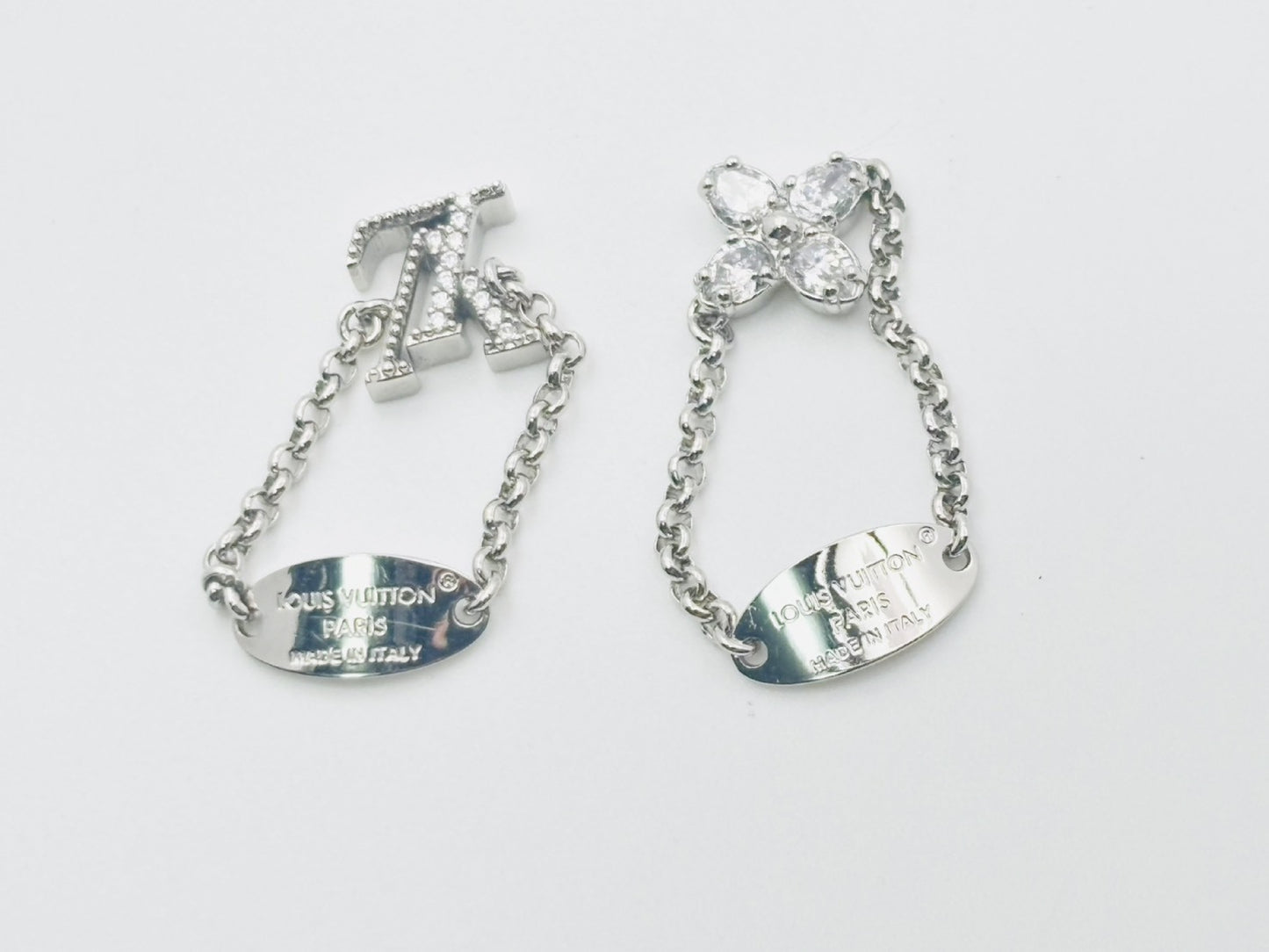 LOUIS VUITTON Vuitton M1379S Set Ring Lady LV Ring #S TE3234 Rhinestone Silver 2 Piece Set Ring