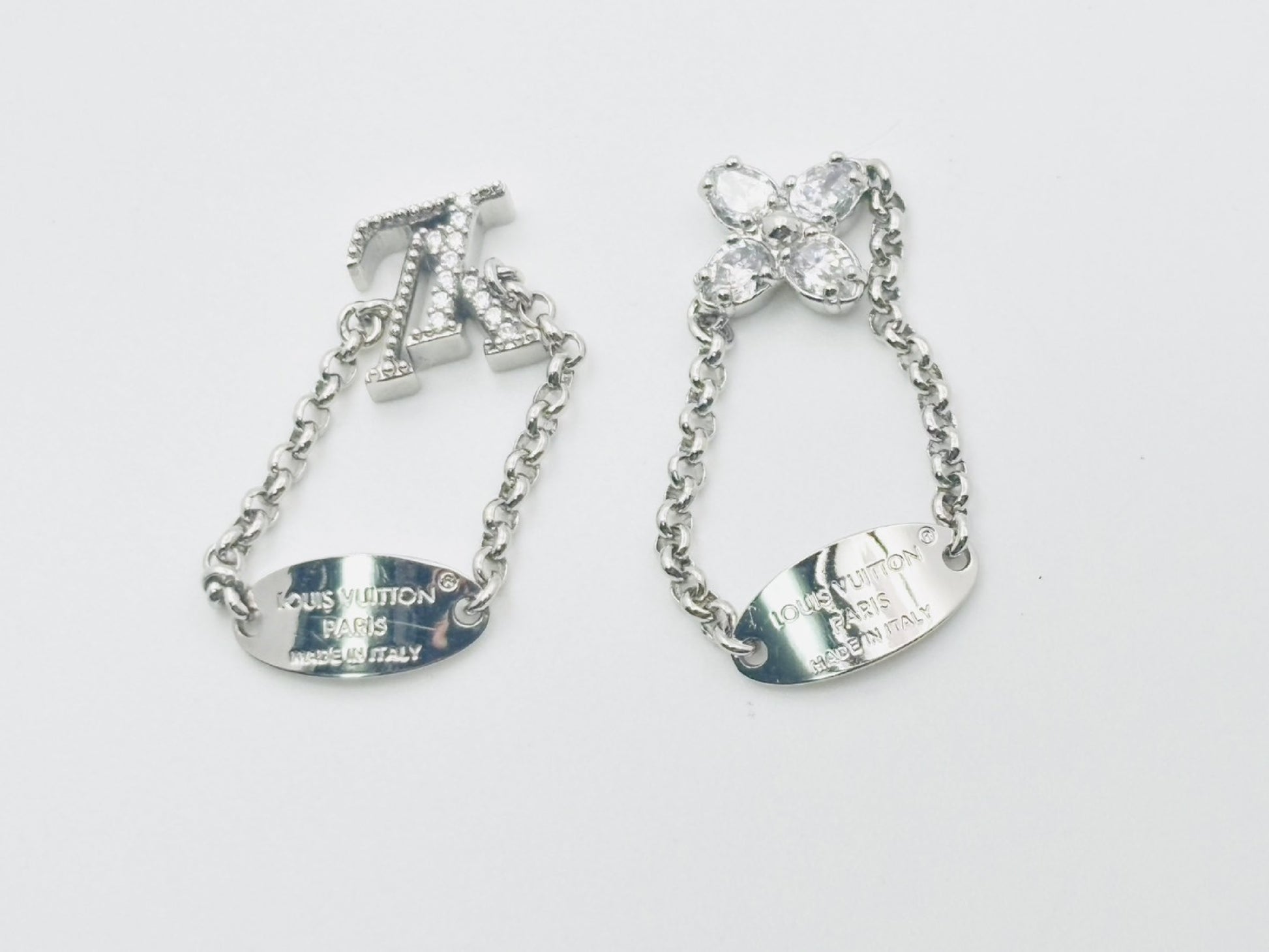 LOUIS VUITTON Vuitton M1379S Set Ring Lady LV Ring #S TE3234 Rhinestone Silver 2 Piece Set Ring