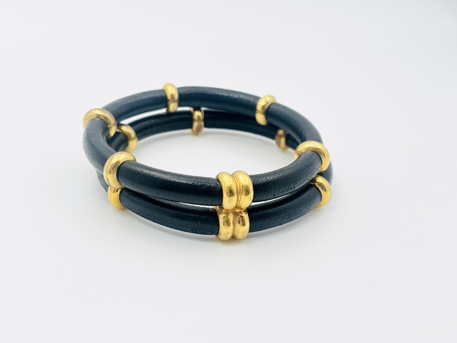 CHANEL Double Double Leather Bangle with Rice 29 Black x Gold Bracelet Bangle